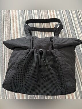 Black Tote Bag with Drawstring Front pocket and Zipper closure